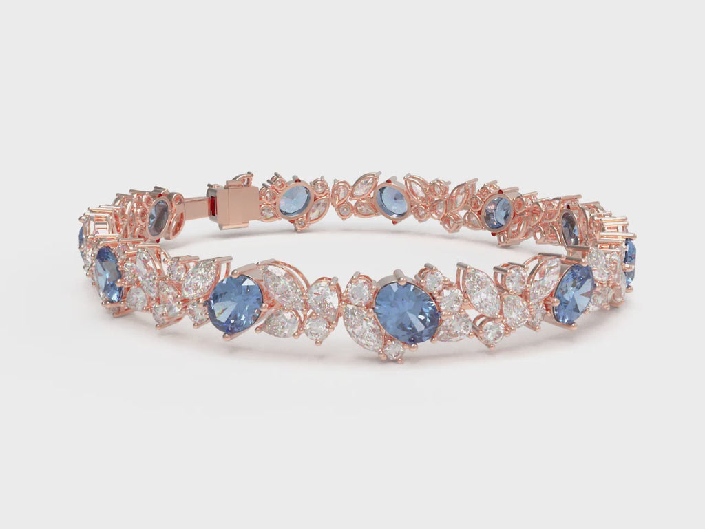 ELVORIQUE Marquise Blue Sapphire & Moissanite Bracelet in Rose Gold