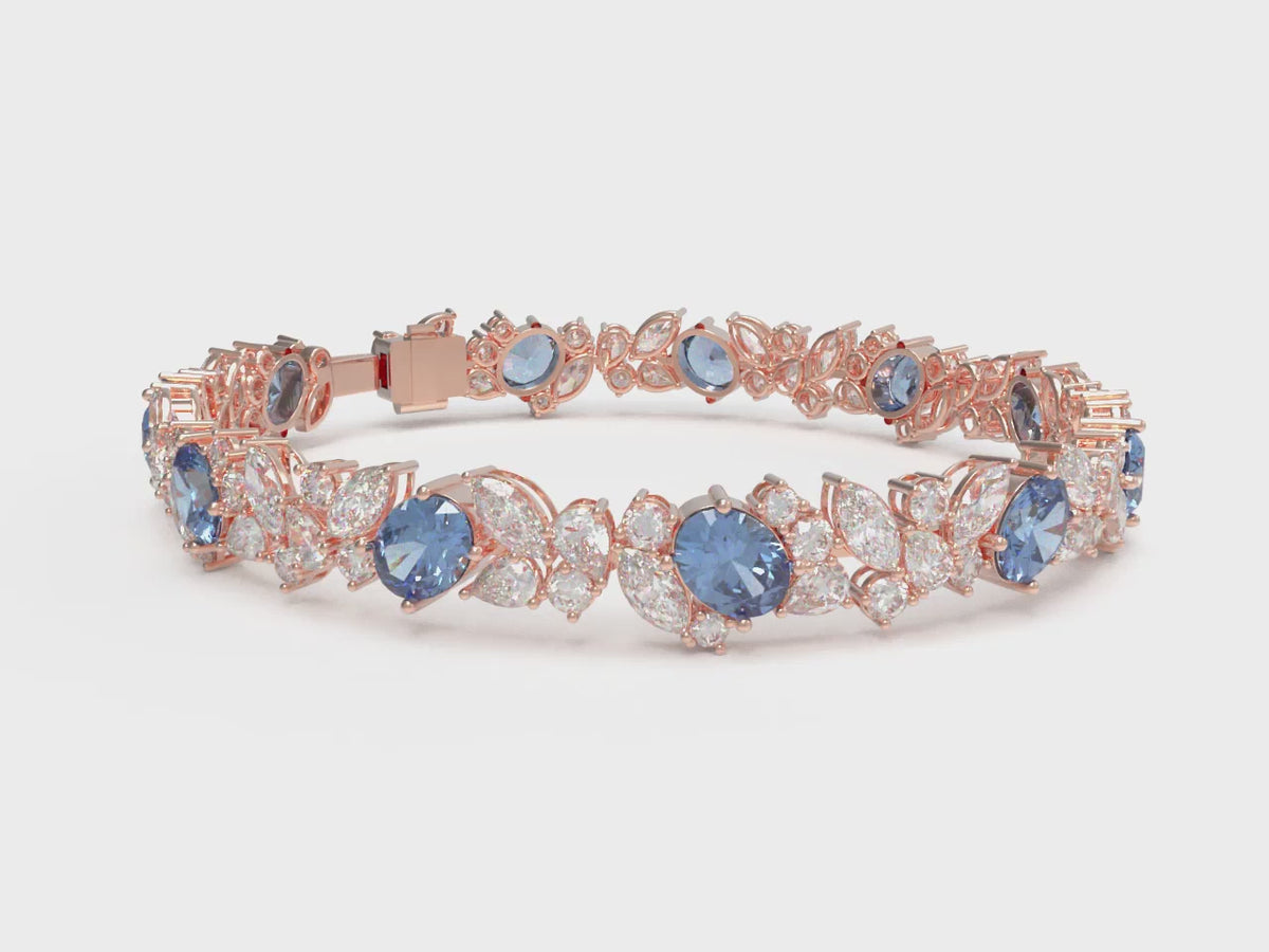 ELVORIQUE Marquise Blue Sapphire & Moissanite Bracelet in Rose Gold