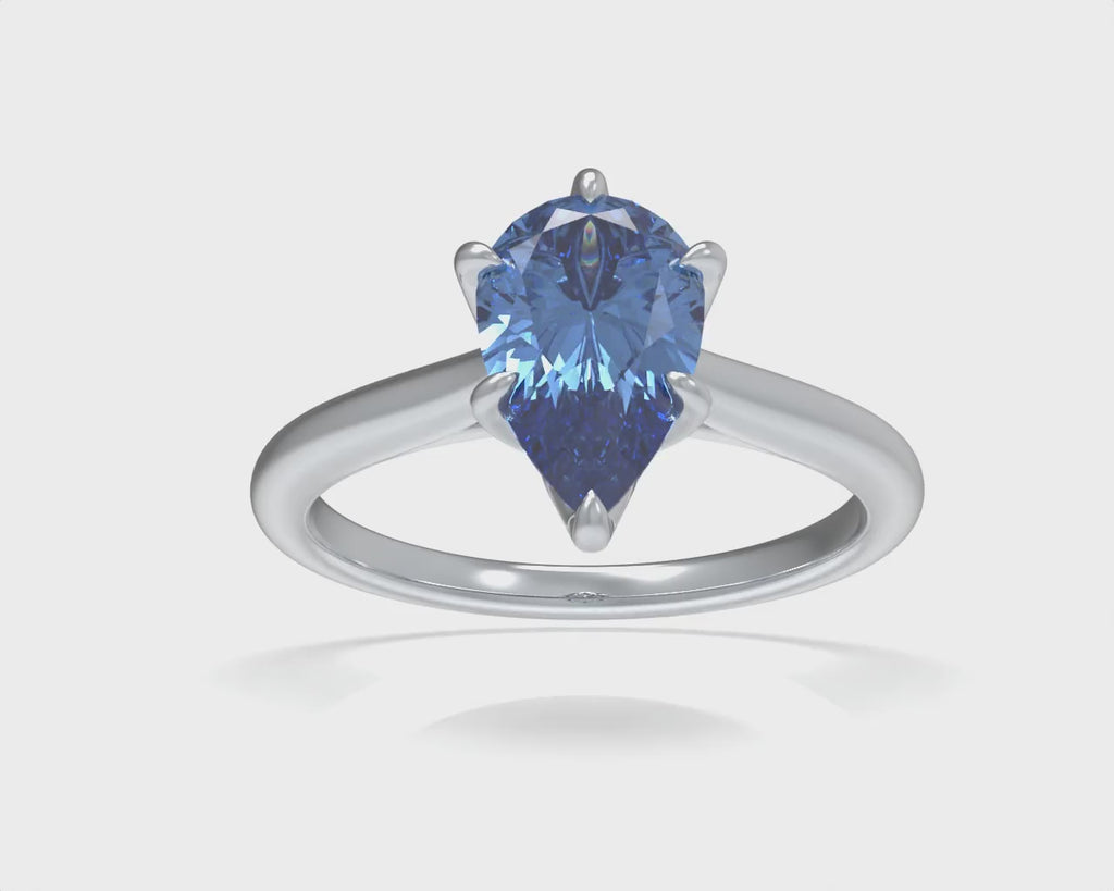 Azure Dewdrop 2CT Pear-Cut Lab-Grown Sapphire Solitaire Ring