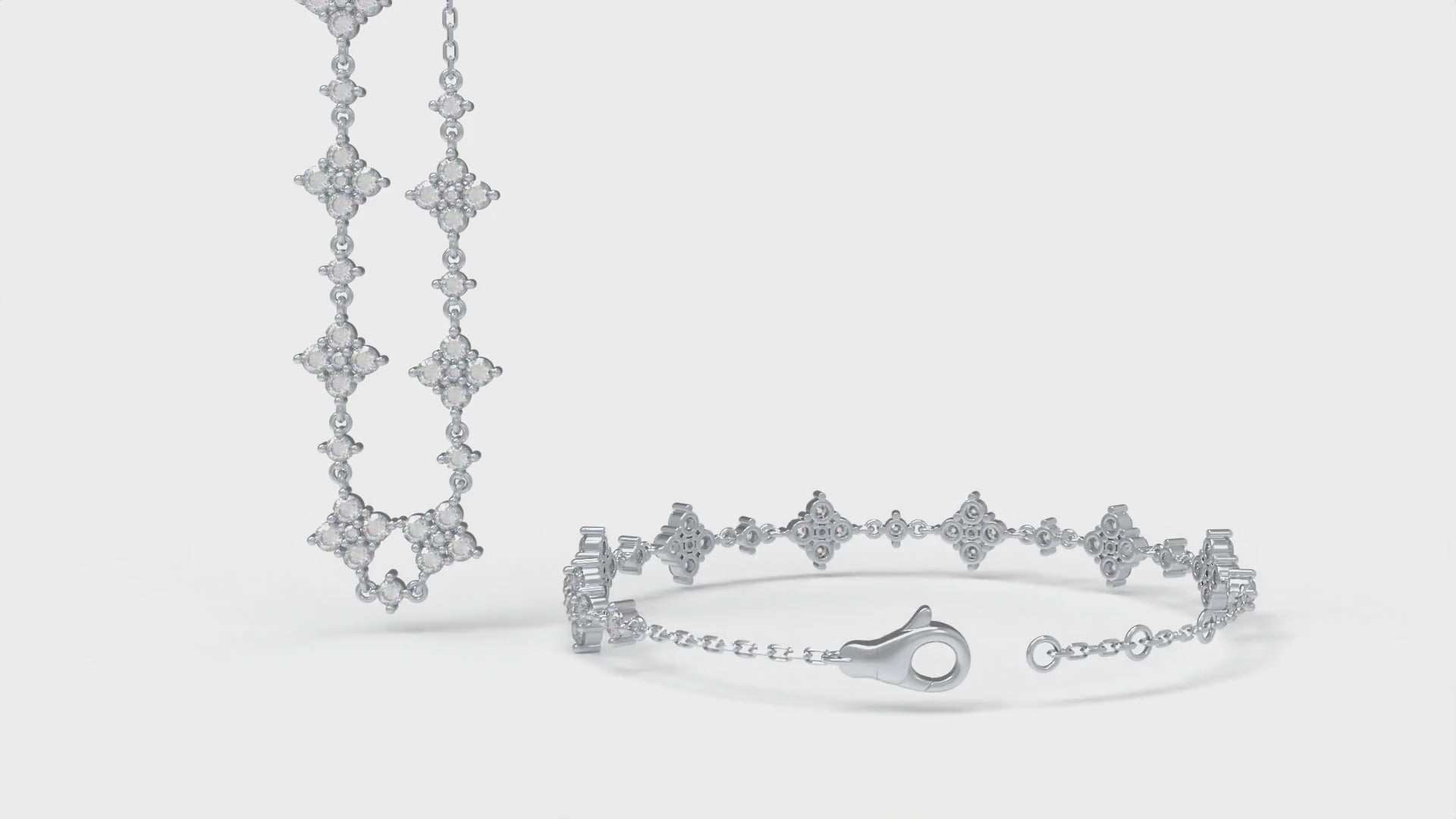 Ophelia Eternity Women's White Gold or 950 Platinum Four Leaf Clover Bracelet | 2ct/3ct Lab Diamond | Adjustable Lucky Jewelry for Anniversary, Mother's Day Gift