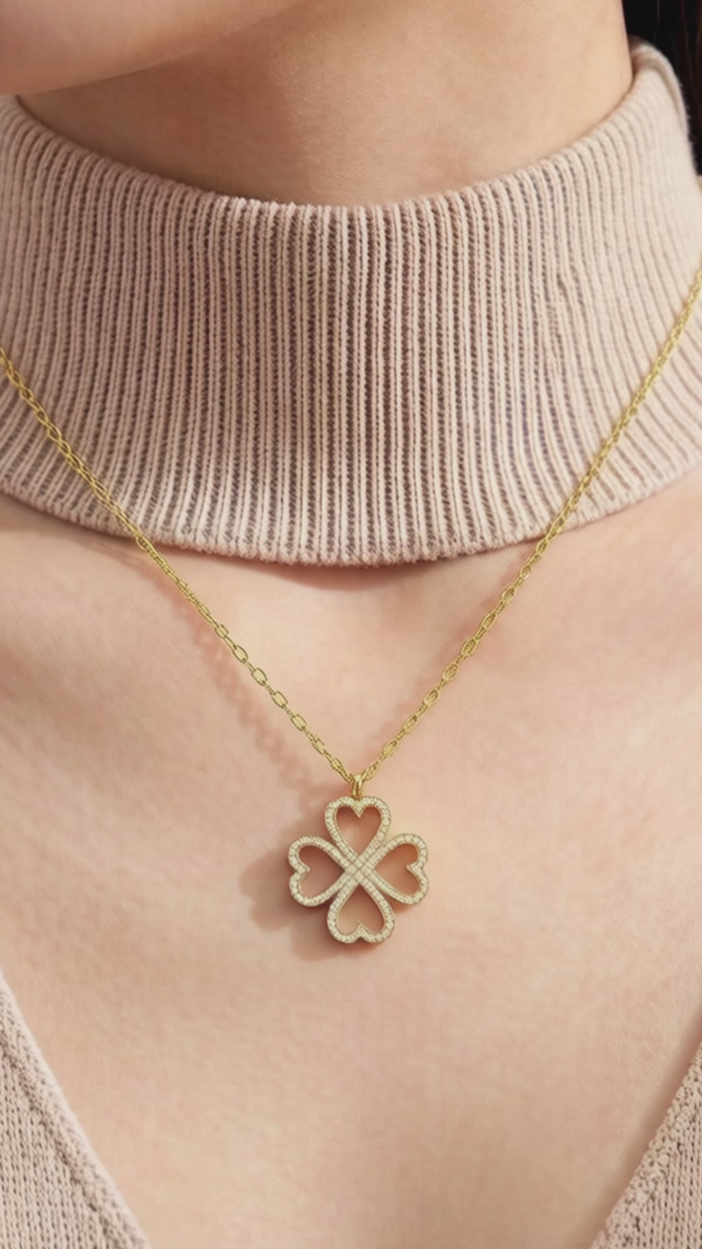 Four Hearts Clover Lab-Grown Diamond Pendant Necklace