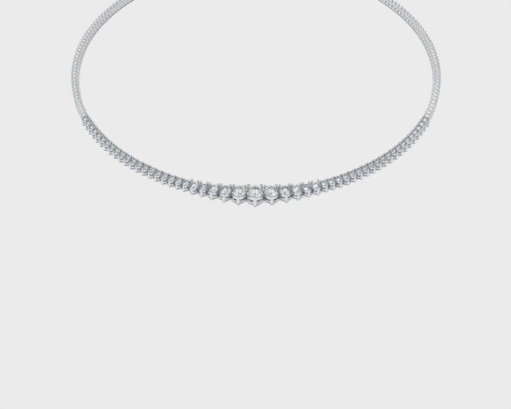 8CT/10CT Graduated Lab-Grown Diamond Tennis Necklace in White Gold or Platinum – 16 Inch
