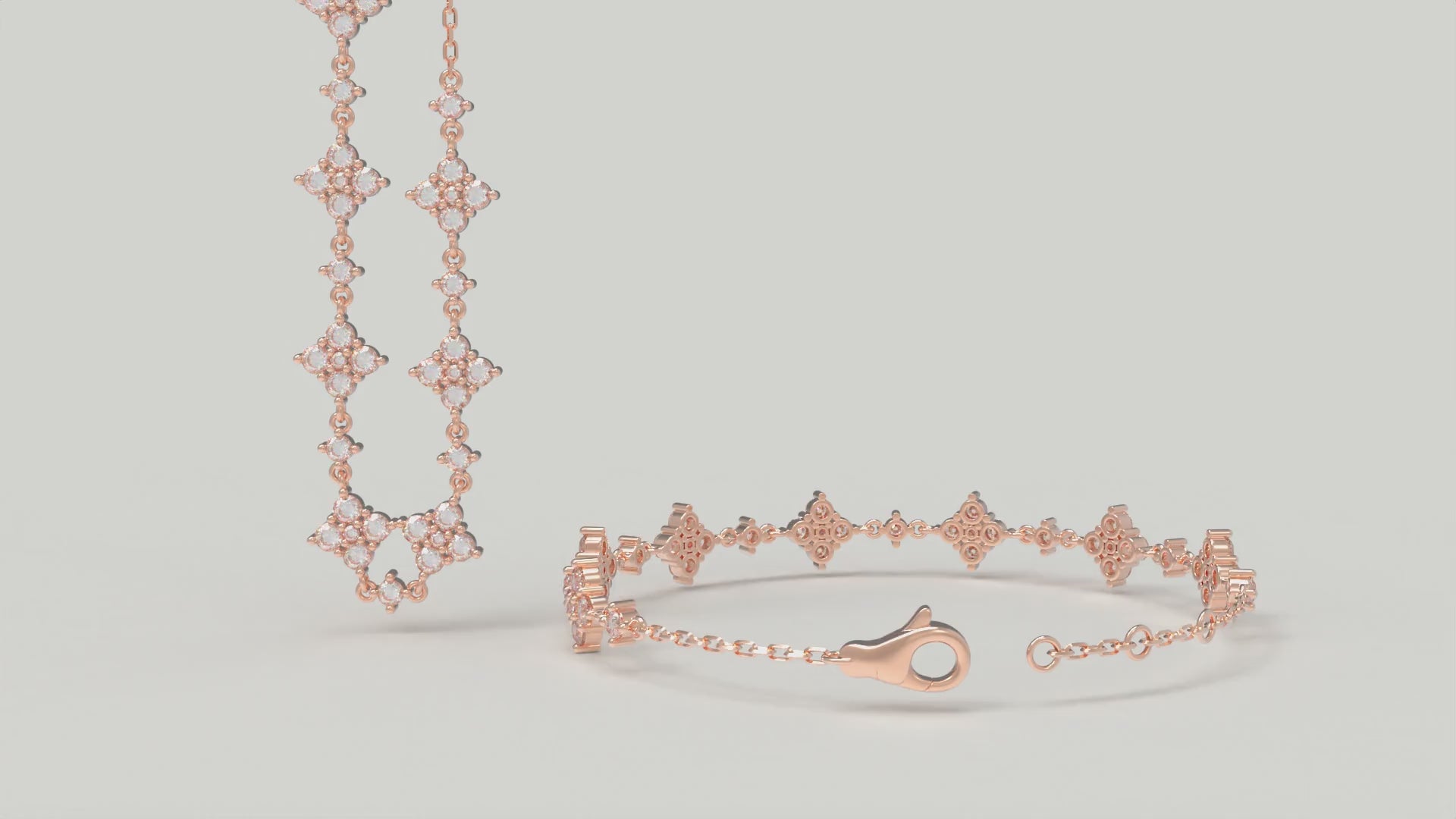 Ophelia Eternity Women's Rose Gold Four Leaf Clover Bracelet | 2ct/3ct Lab Diamond | Adjustable Lucky Jewelry for Anniversary, Mother's Day Gift