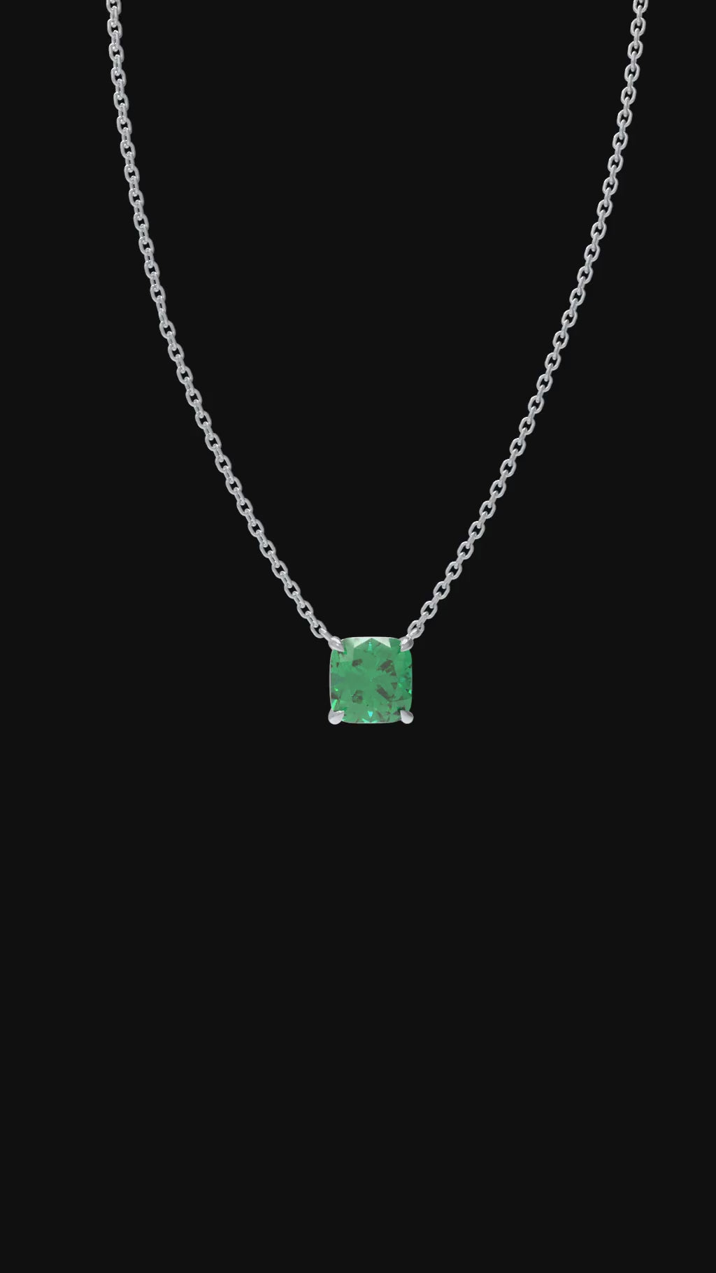 Evergreen Dew Cushion-Cut Lab-Grown Emerald Pendant Necklace in Sterling Silver