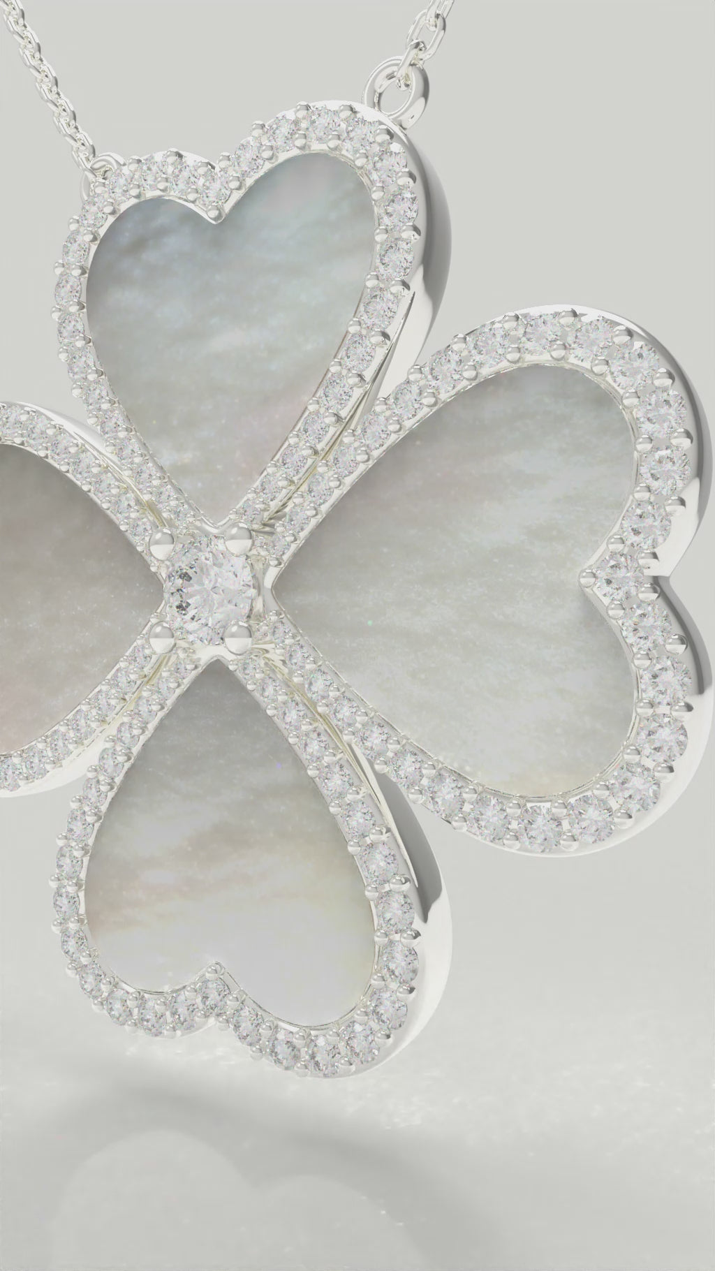 Mother-of-Pearl Heart Clover Lab-Grown Diamond Necklace â€?0.50 CTW
