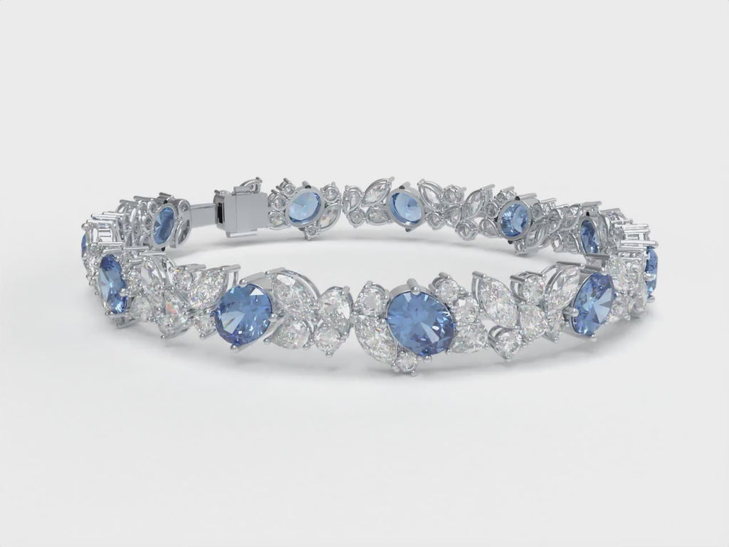 ELVORIQUE Marquise Blue Sapphire & Moissanite Bracelet in Sterling Silver