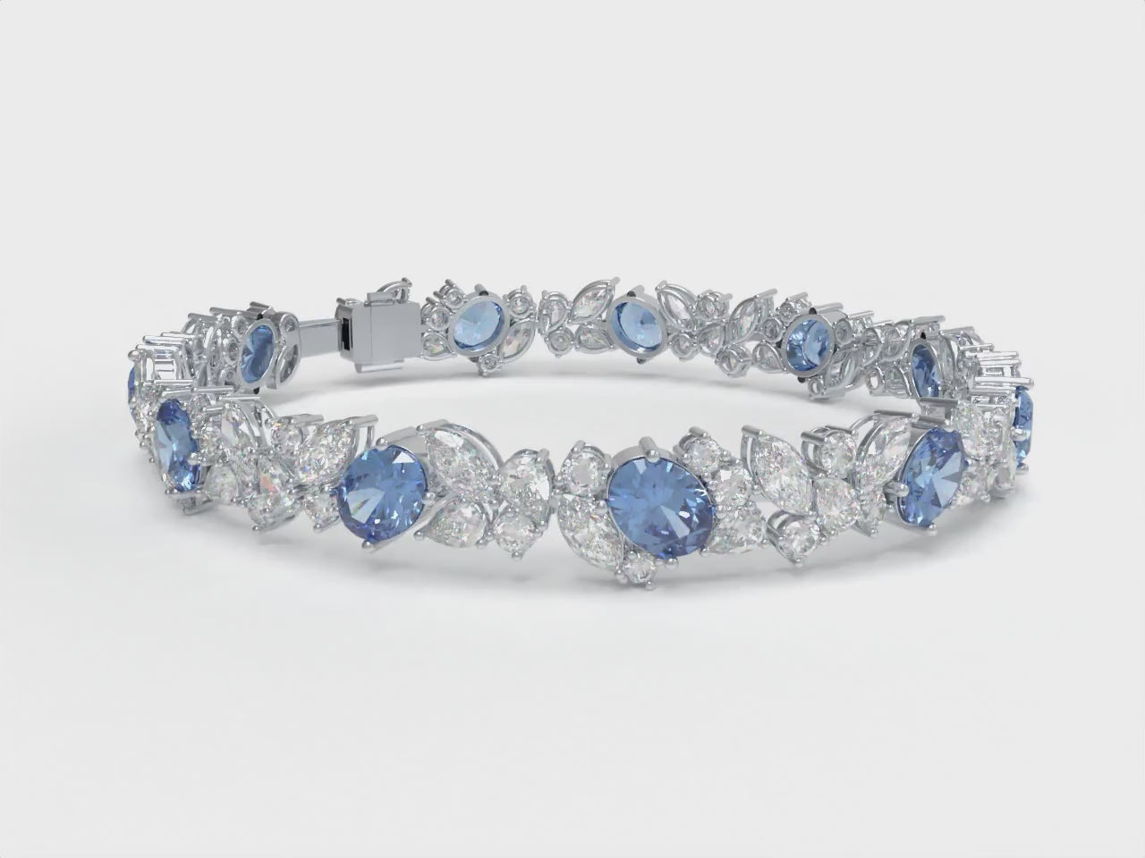ELVORIQUE Marquise Blue Sapphire & Moissanite Bracelet in Sterling Silver