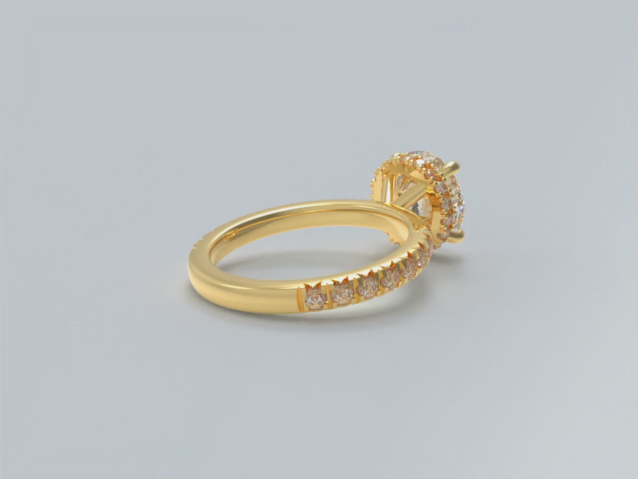 Handmade Yellow Gold Lab-Grown Diamond Pavé Engagement Ring – 1CT/2CT/3CT