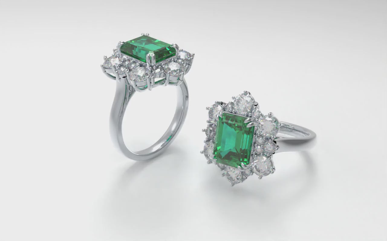 2CT Emerald-Cut Lab-Grown Diamond Halo Engagement Ring in White Gold or Platinum
