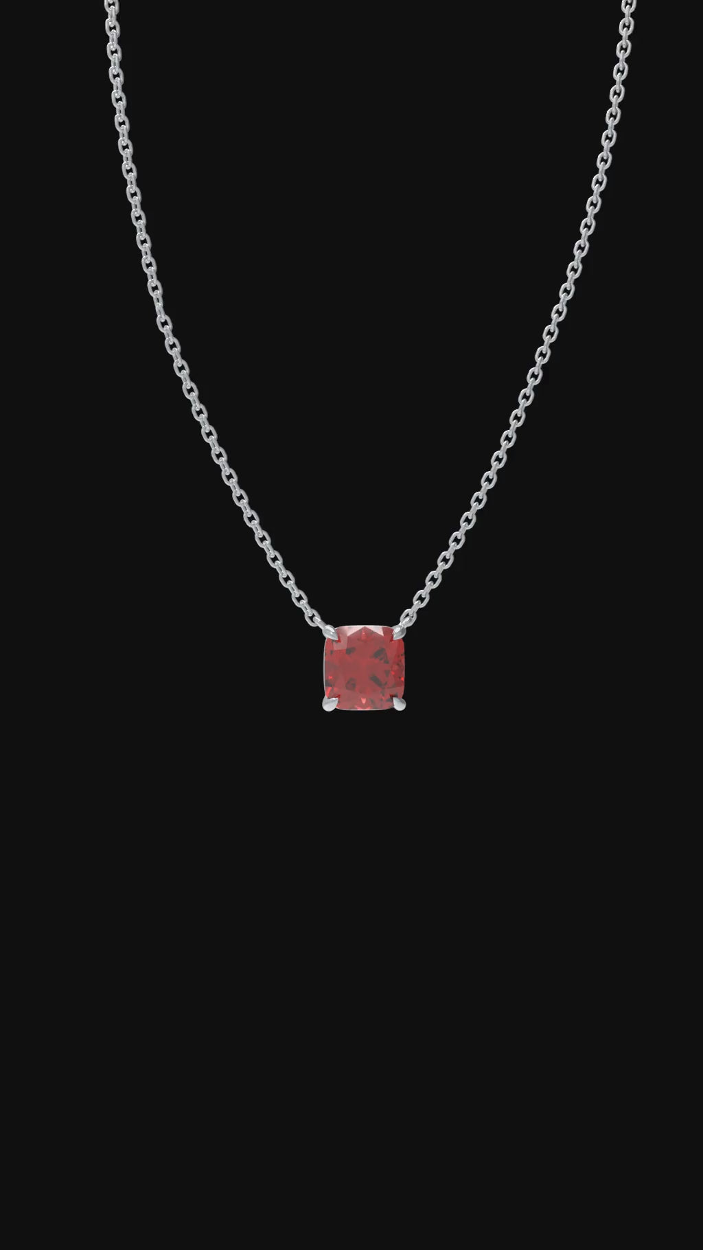 Crimson Vow Cushion-Cut Lab-Grown Ruby Pendant Necklace in Sterling Silver