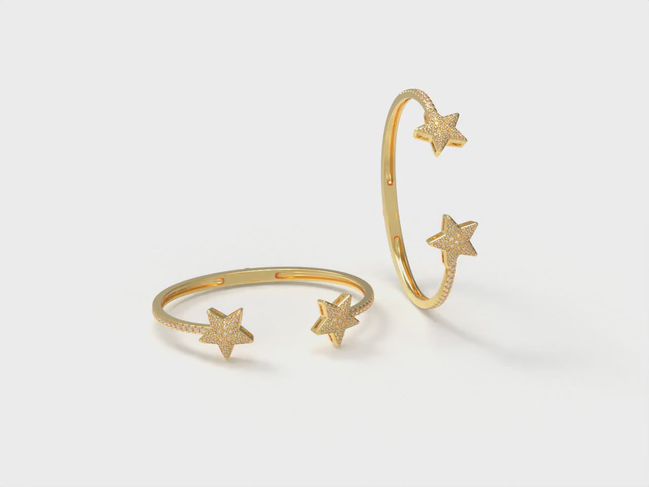 Golden Twin Stars 128-Diamond Open Cuff Bracelet in 10K/14K Gold