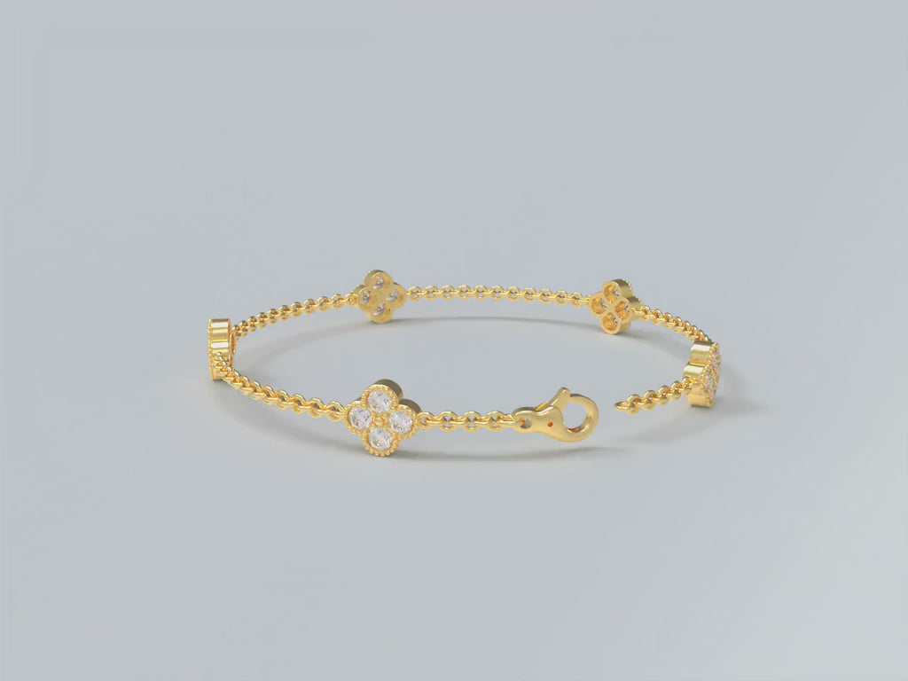 ELVORIQUE Four-Leaf Clover Moissanite Bracelet in 14K Gold Plated Sterling Silver