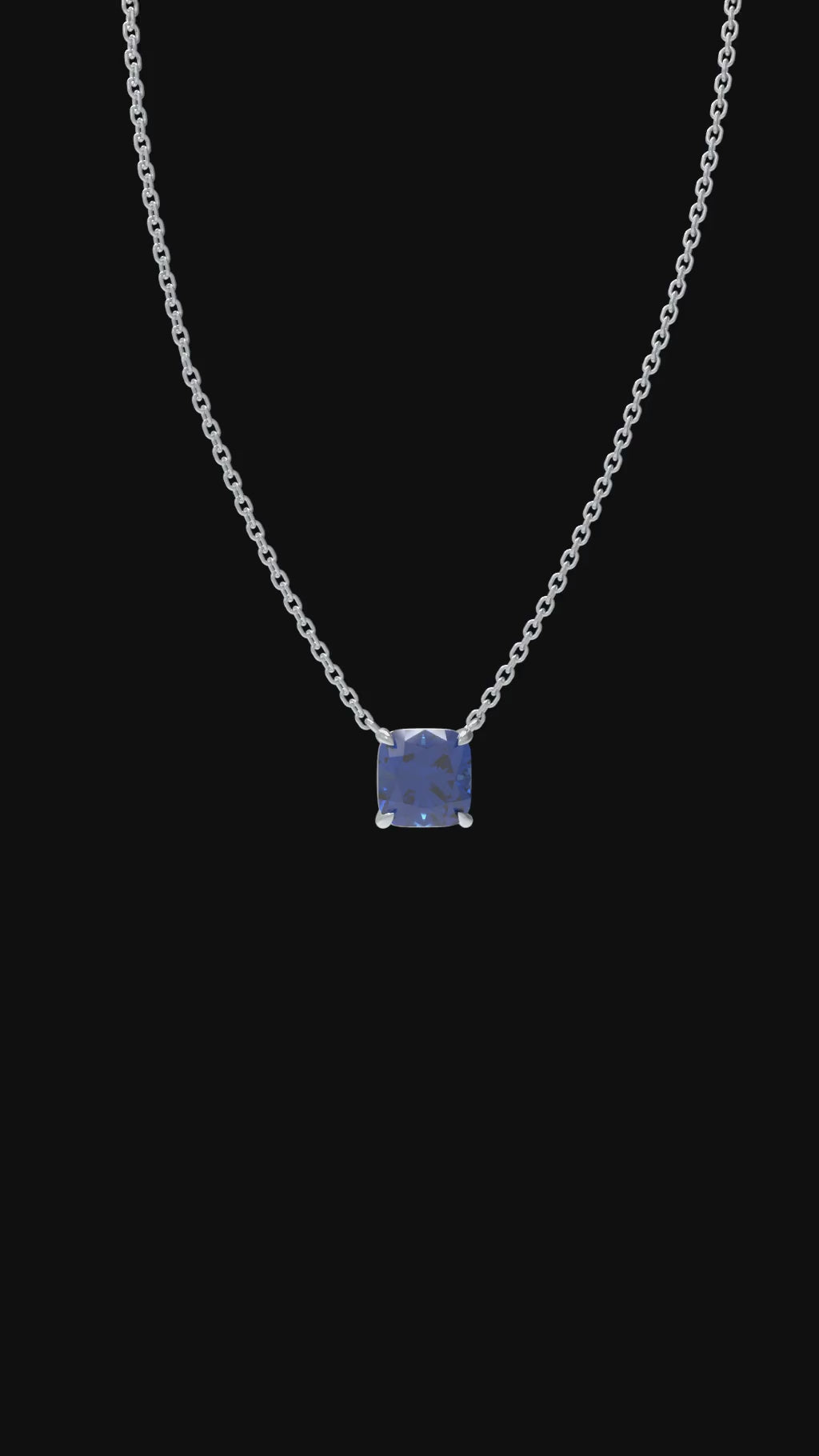 Midnight Tide Cushion-Cut Lab-Grown Sapphire Pendant Necklace in Sterling Silver