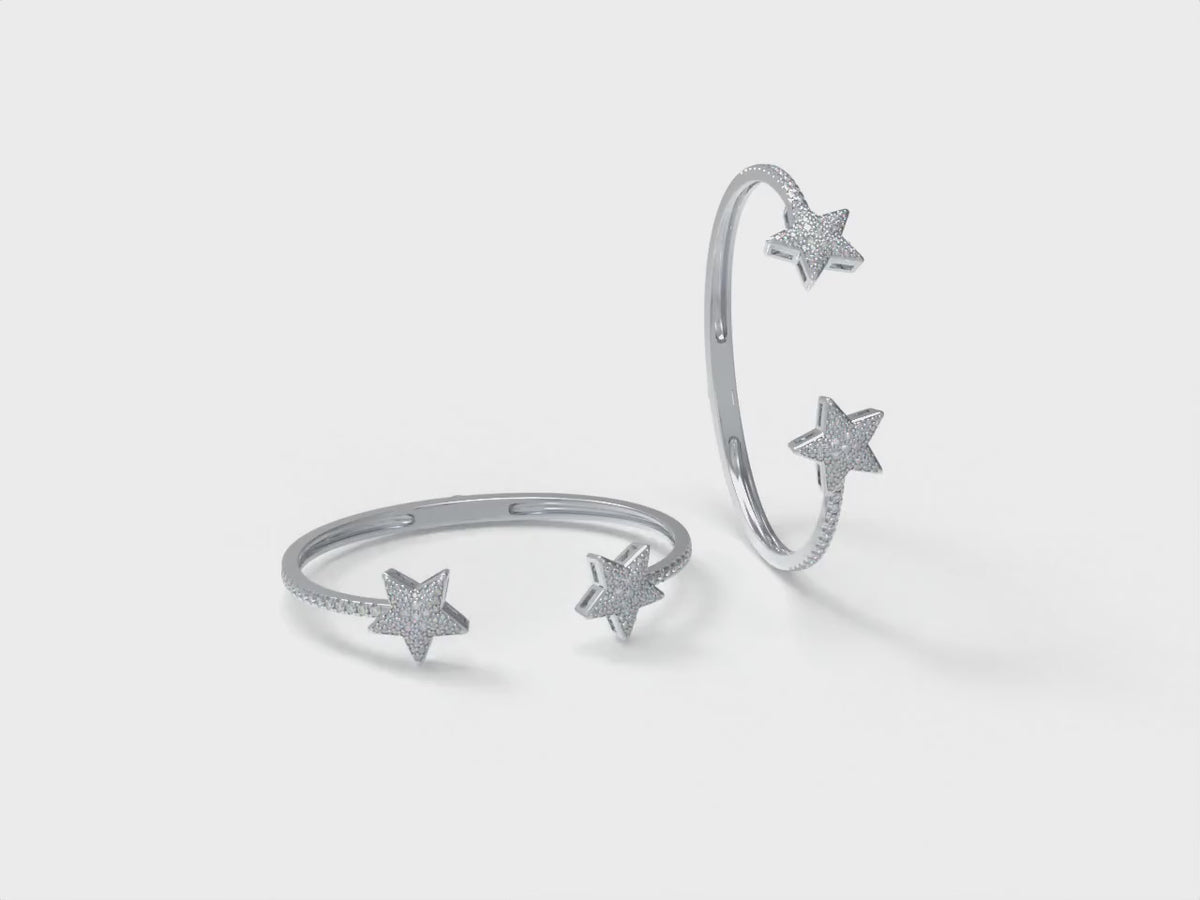 Polar Twin Stars 128-Diamond Open Cuff Bracelet in White Gold or Platinum