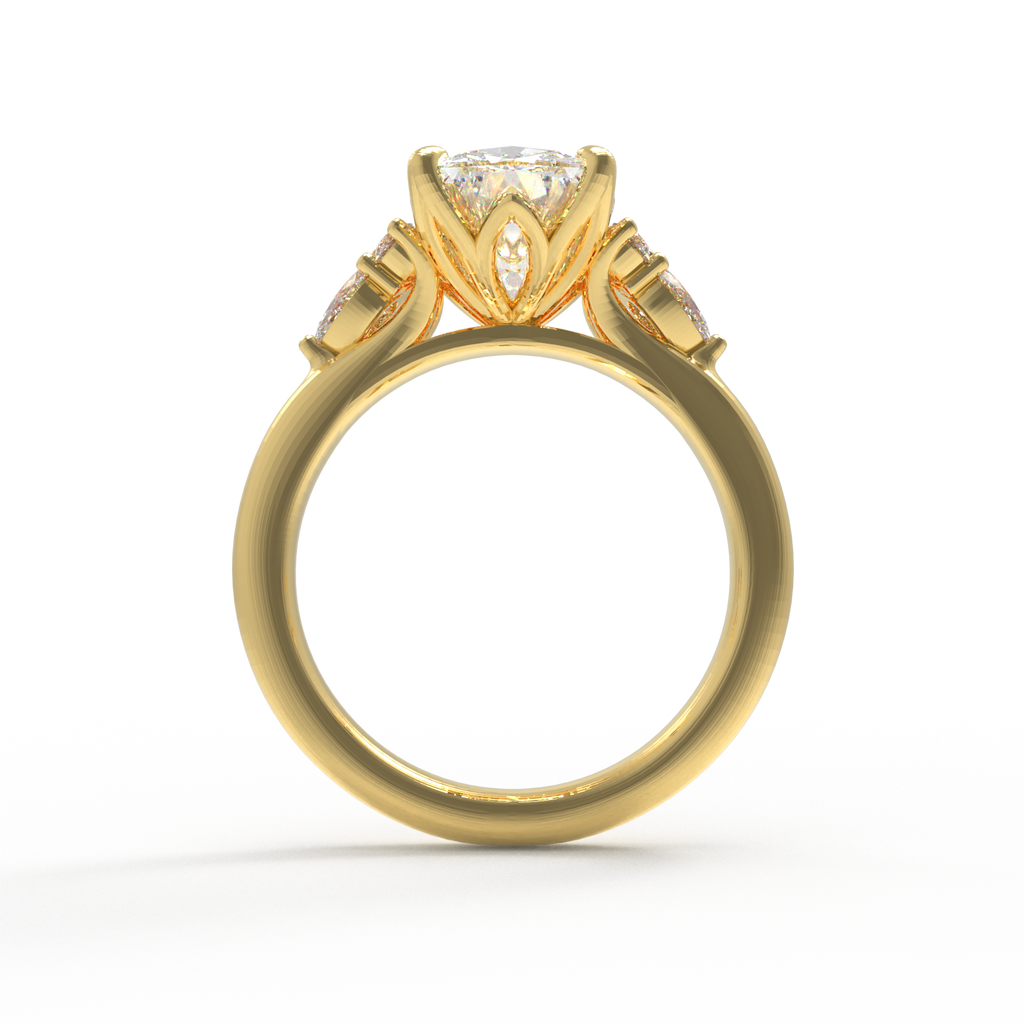 ELVORIQUE 3 Ct Cushion Lab-Grown Diamond Bridal Ring Set in 14K Yellow Gold